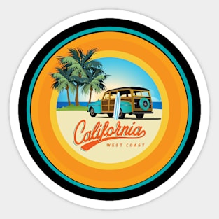 California with Woody and Surfboard Sticker